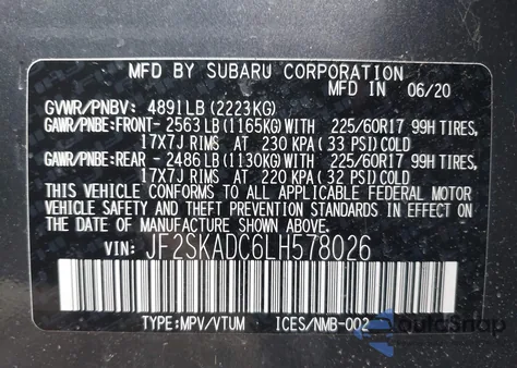 2020 Subaru Forester from USA, damaged, VIN JF2SKADC6LH578026